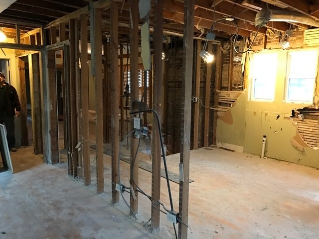 Exposed framing during renovation